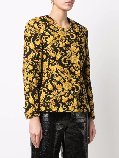 Pre-owned Versace 1990s Baroque-print Single-breasted Jacket In Black