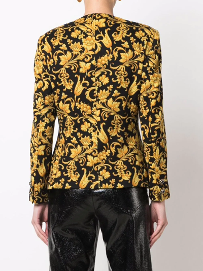 Pre-owned Versace 1990s Baroque-print Single-breasted Jacket In Black