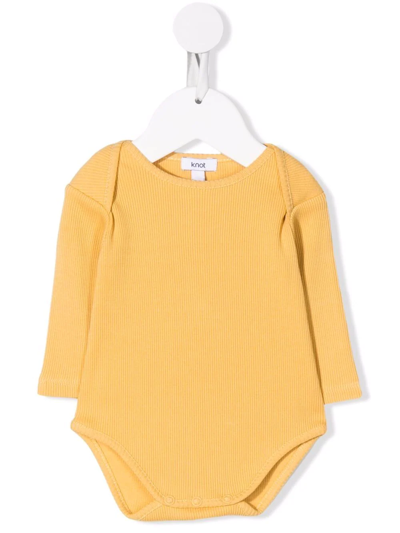 Knot Round Neck Long-sleeved Romper In Yellow