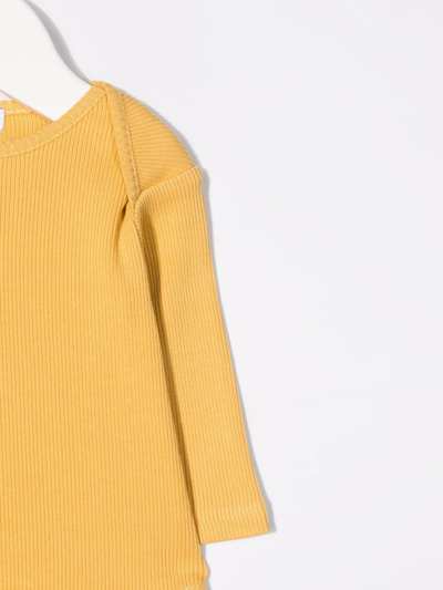 Knot Round Neck Long-sleeved Romper In Yellow