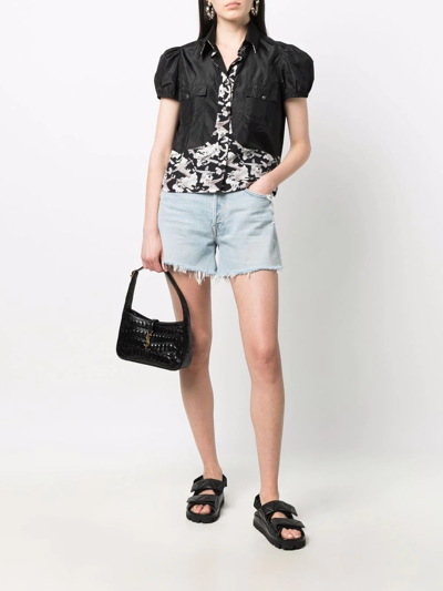 Pre-owned Chanel 2006 Airplane-print Panelled Silk Blouse In Black