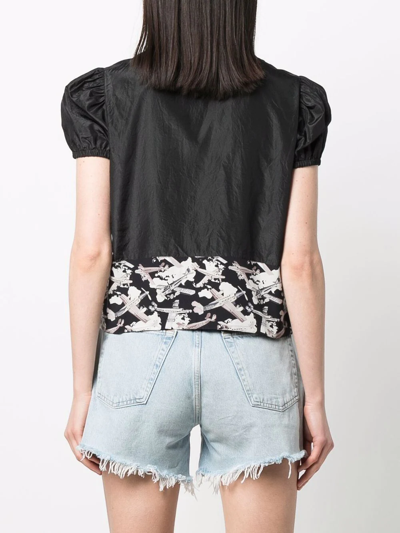 Pre-owned Chanel 2006 Airplane-print Panelled Silk Blouse In Black