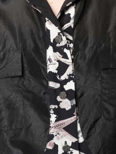 Pre-owned Chanel 2006 Airplane-print Panelled Silk Blouse In Black