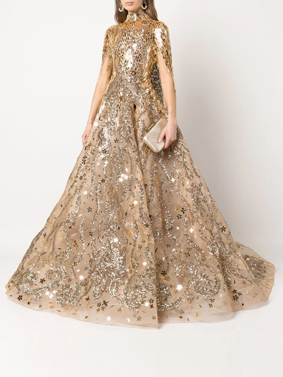 Shop Atelier Zuhra Mirrored-shard Embellished Gown In Gold