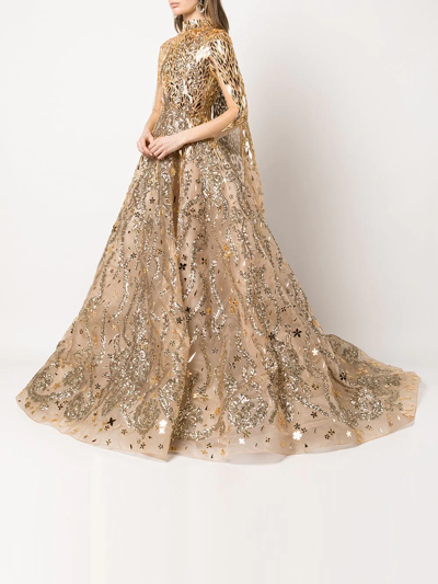 Shop Atelier Zuhra Mirrored-shard Embellished Gown In Gold