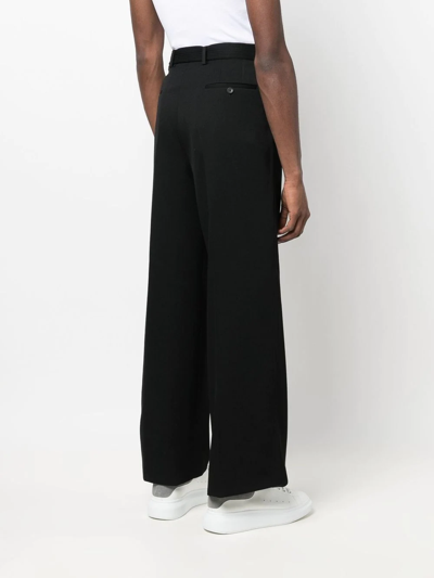 Shop Lanvin Wide-leg Wool Trousers In Black