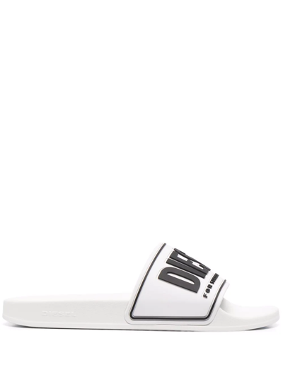 Shop Diesel Sa-mayemi Cc Logo-embossed Sildes In White