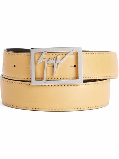 Shop Giuseppe Zanotti Linum Logo-buckle Leather Belt In Neutrals