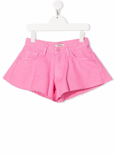 Shop Pinko Embroidered-logo Denim Shorts In Pink