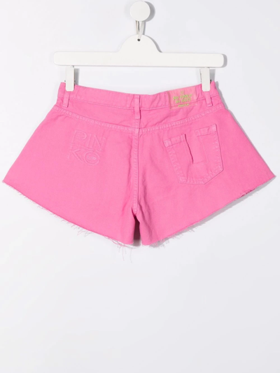Shop Pinko Frayed-hem Cotton Shorts In Pink
