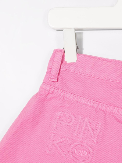Shop Pinko Embroidered-logo Denim Shorts In Pink