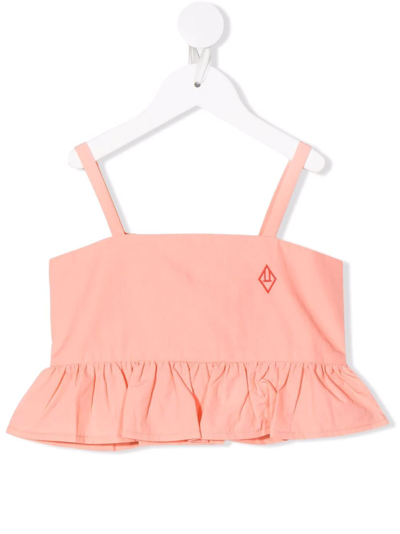 Shop The Animals Observatory Embroidered-logo Ruffled Crop Top In Pink