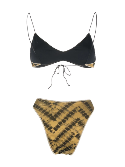 Shop Oseree Abstract-print Tie-fastening Bikini Set In Neutrals