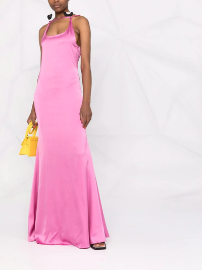 Jacquemus Mentalo Open-back Satin Maxi Dress In Pink