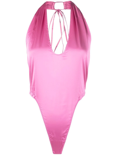 Shop Jacquemus Le Body Mentalo Satin Halter Bodysuit In Pink