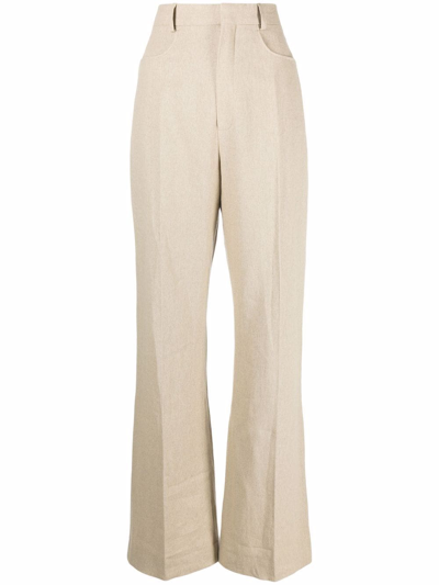 Shop Jacquemus Sauge High-waisted Flared Trousers In Neutrals