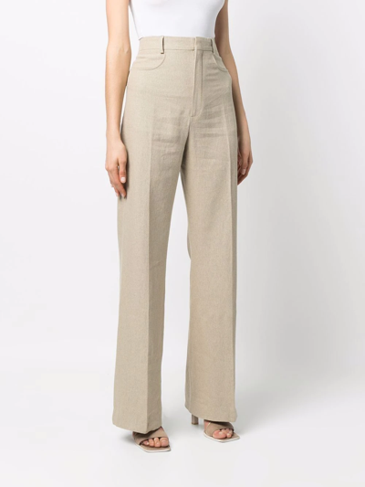 Shop Jacquemus Sauge High-waisted Flared Trousers In Neutrals