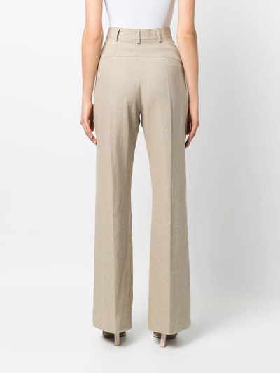 Shop Jacquemus Sauge High-waisted Flared Trousers In Neutrals