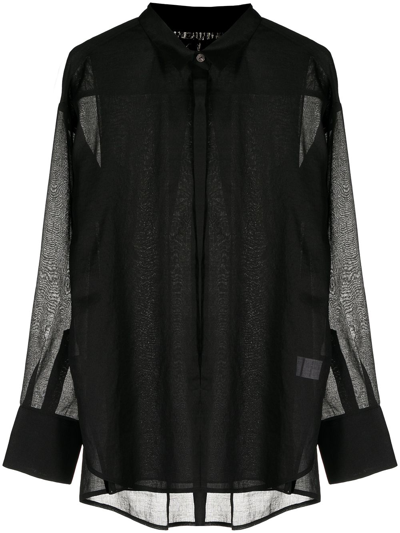 Shop Gia Studios Semi-sheer Button-up Shirt In Black