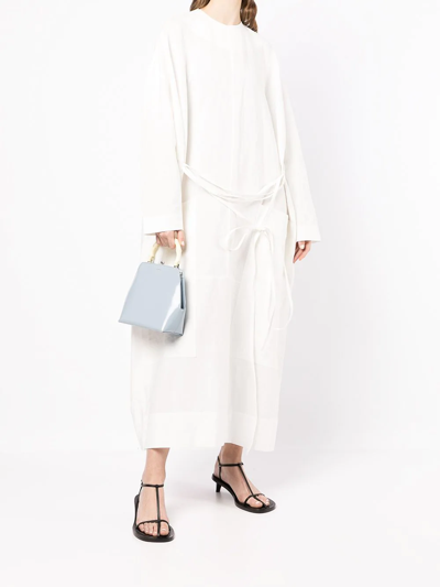 Shop Gia Studios Drop-shoulders Tie-waist Dress In White