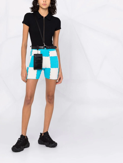 Shop Jacquemus Patchwork Check Shorts In Blue