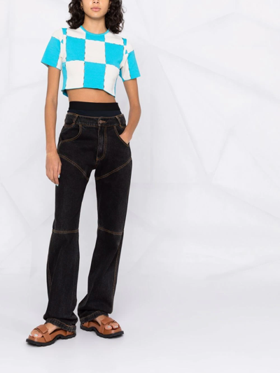 Shop Jacquemus Patchwork Cropped Top In Blue