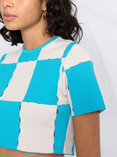 Shop Jacquemus Patchwork Cropped Top In Blue