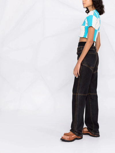 Shop Jacquemus Patchwork Cropped Top In Blue