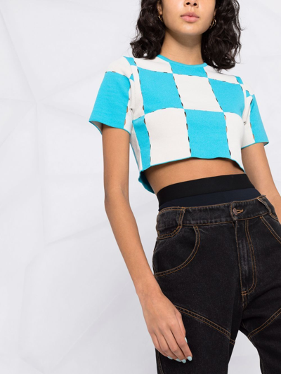 Shop Jacquemus Patchwork Cropped Top In Blue