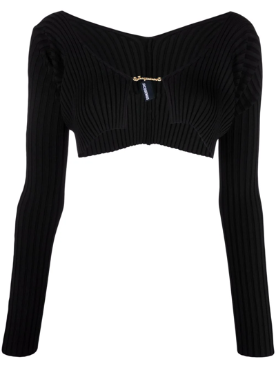 Shop Jacquemus La Maille Pralu Cropped Cardigan In Black