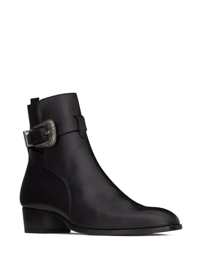 Shop Saint Laurent Wyatt Leather 40mm Ankle Boots In Black