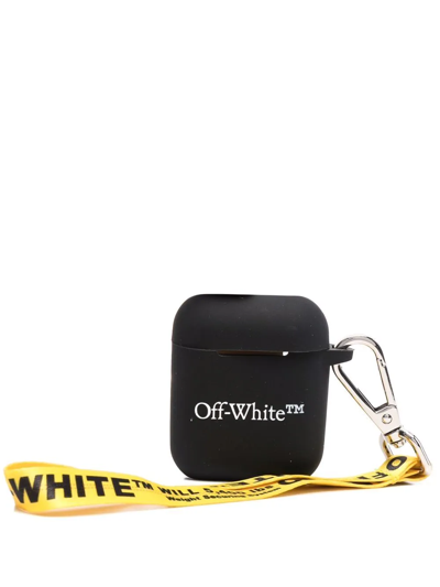 Shop Off-white Logo Print Airpods Strap Case In Black