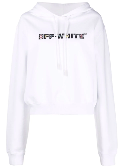 Shop Off-white Rhinestone-embellished Logo Hoodie In White
