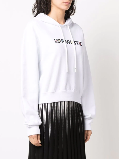 Off-white Rhinestone-embellished Logo Hoodie In White