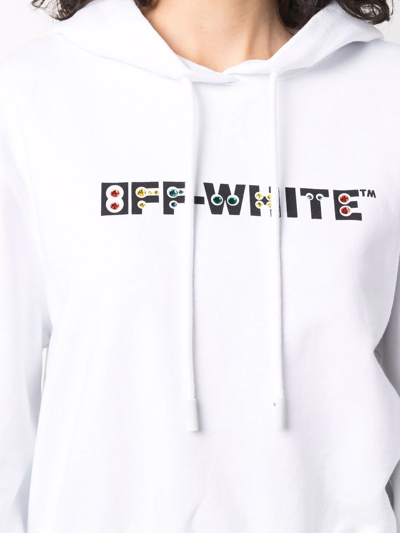 Off-white Rhinestone-embellished Logo Hoodie In White