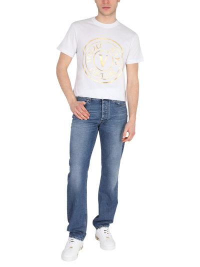 Shop Versace Jeans Couture Thick Foil Logo Print T-shirt In White