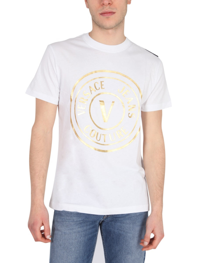 Shop Versace Jeans Couture Thick Foil Logo Print T-shirt In White
