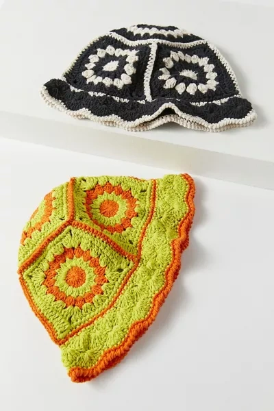 Urban Outfitters Bria Crochet Bucket Hat In Green + Orange | ModeSens