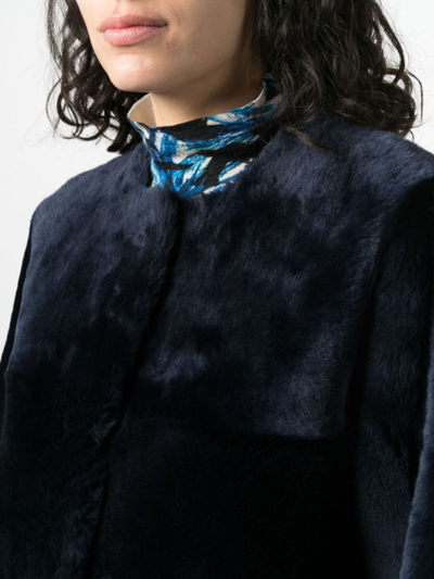 Shop Liska Reversible Leather Shearling Coat In Blau