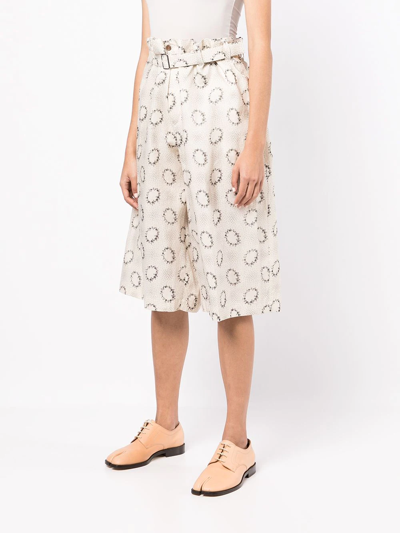 Shop Comme Des Garçons Tao Floral-print Belted Shorts In Braun