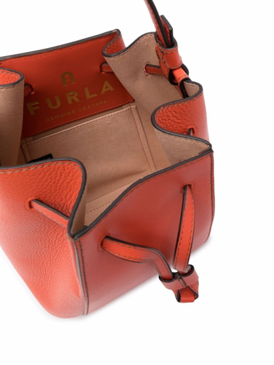 Shop Furla Mini Miastella Leather Tote Bag In Orange