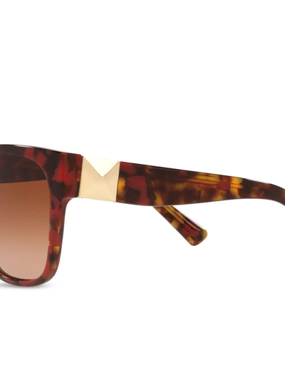 Shop Valentino Roman Stud Square-frame Sunglasses In Braun