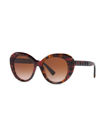 Shop Valentino Tortoiseshell-effect Round-frame Sunglasses In Brown
