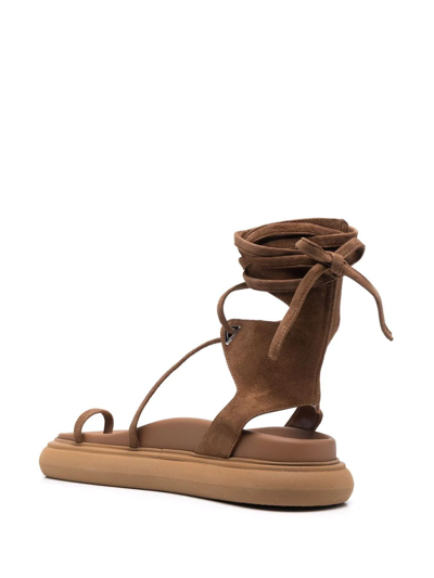 Shop Attico Lace-up Flat Sandals In Braun