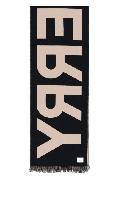 Shop Burberry Wool Logo Scarf In Neutrals