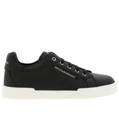 Shop Dolce & Gabbana Boys Leather Trainers Black