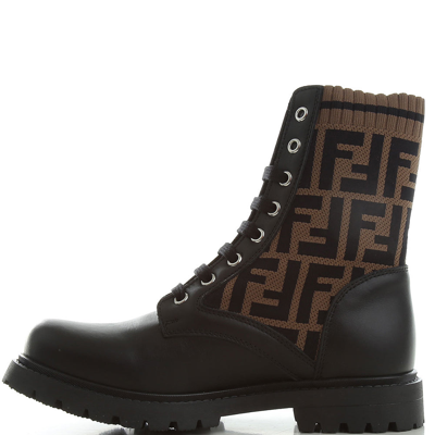 Shop Fendi Girls Ff Logo Ankle Boots Black