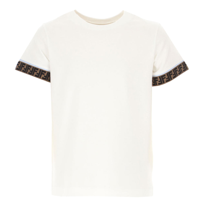Shop Fendi Kids Cuff Logo T Shirt White