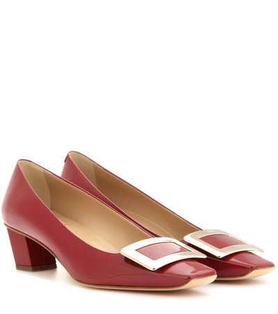 Roger Vivier Pointed Toe Suede Pumps With Decorative Buckle In Burgundy