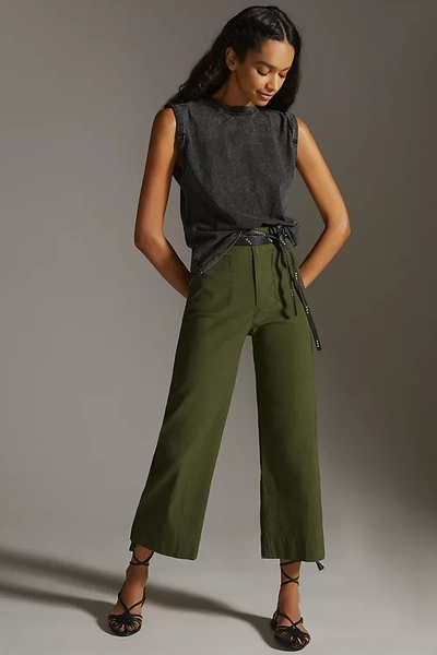 Shop Maeve The Colette Cropped Wide-leg Pants By  In Green